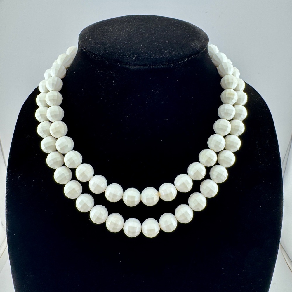 Vintage Lisner Double Strand Lucite Bead Mid-Century Modern Necklace